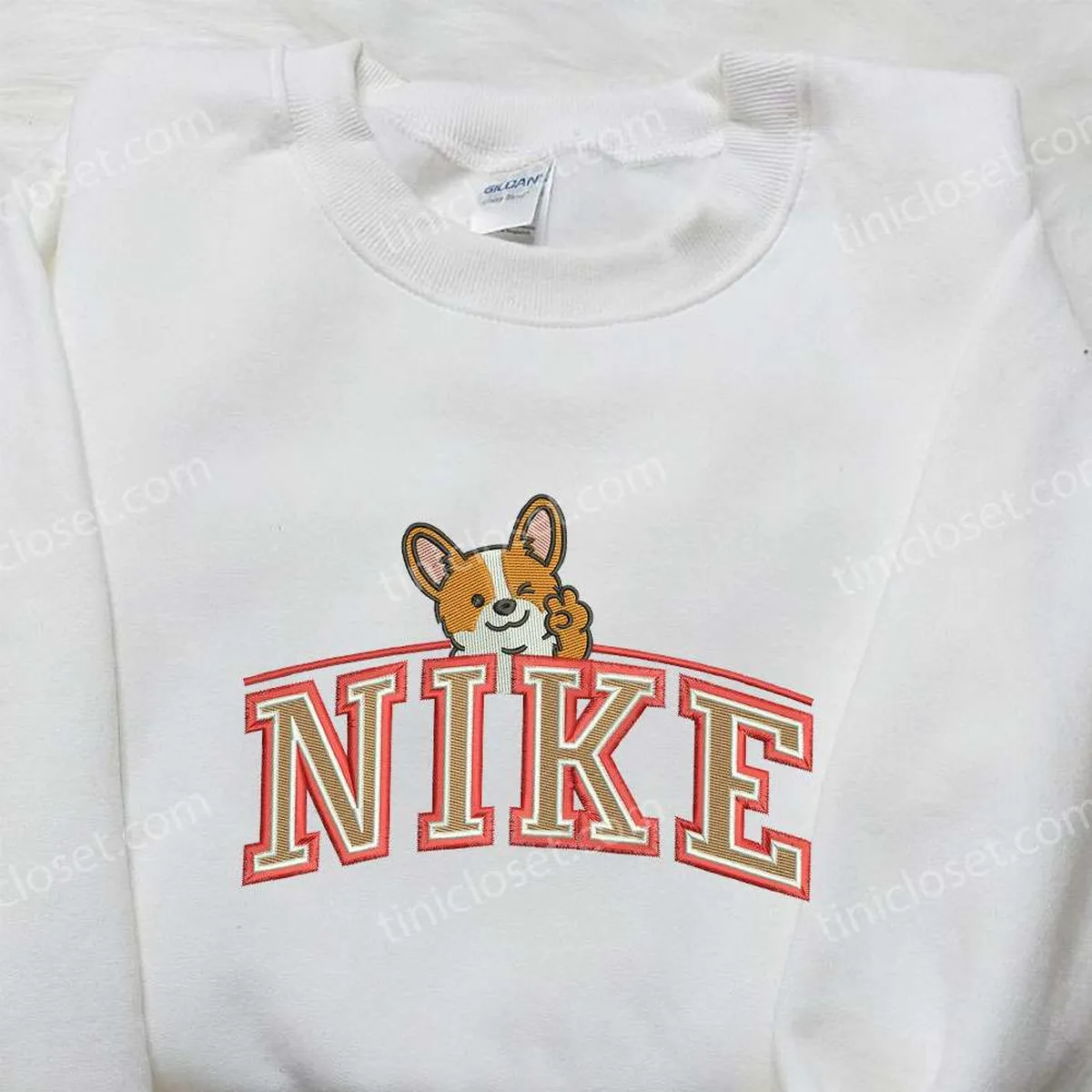 Corgi Dog x Nike Embroidered Shirt, Animal Embroidered Shirt, Custom Nike Embroidered Shirt