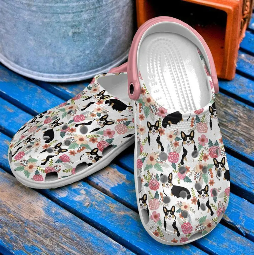 Corgi Floral Crocs Classic Clogs