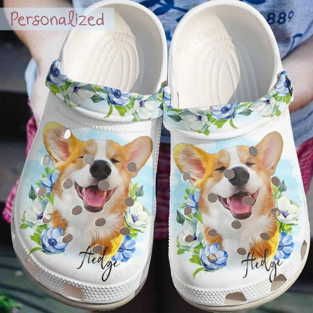 Corgi White Sole Personalized Cutest Smile Crocs Classic Clogs