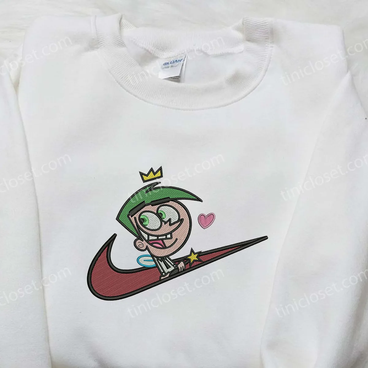 Cosmo Heart x Nike Embroidered Shirt, The Fairly OddParents Embroidered Shirt, Custom Nike Embroidered Shirt