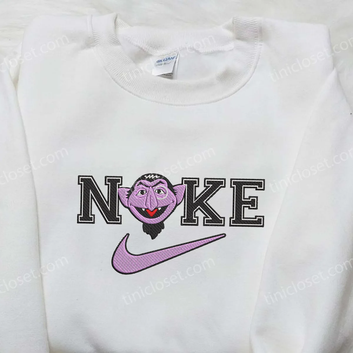 Count Von Count x Nike Embroidered Shirt, Sesame Street Embroidered Shirt, Custom Nike Embroidered Shirt