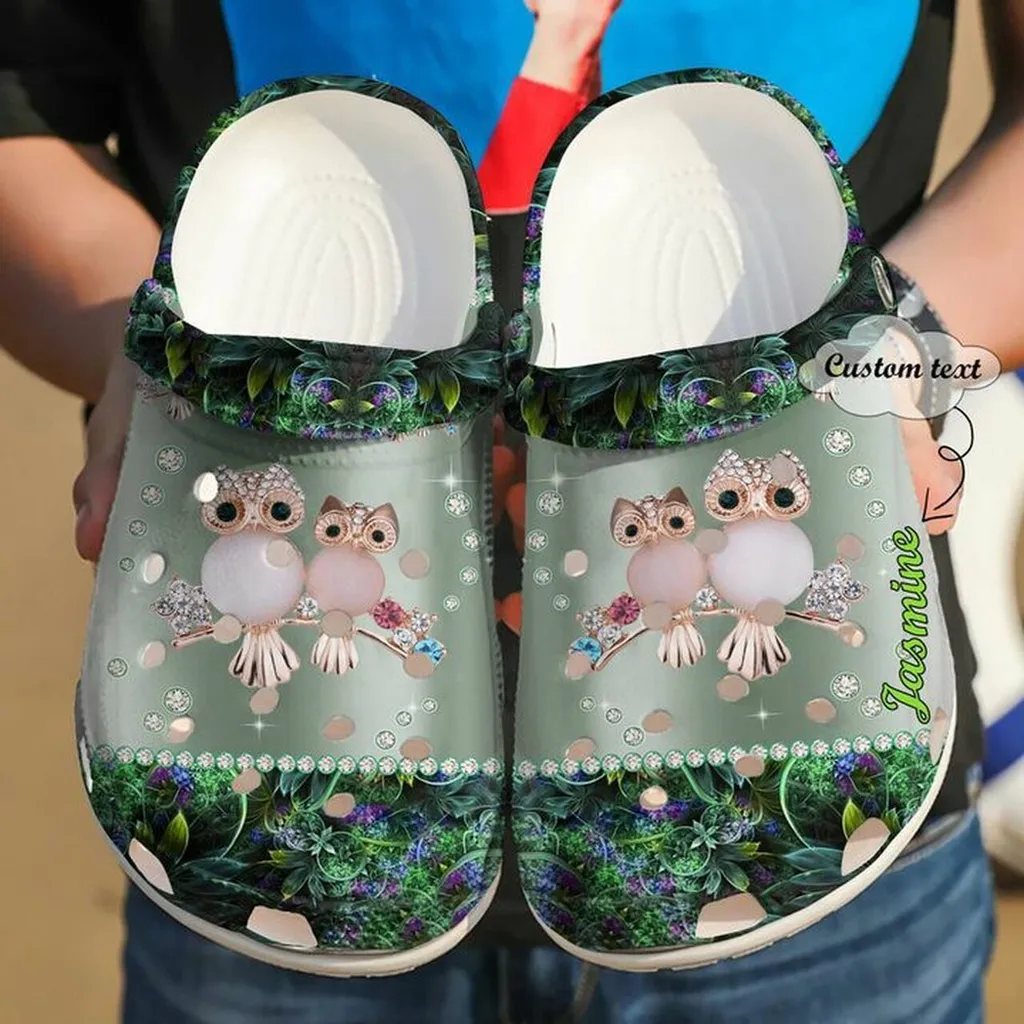 Couple Owl Personalized Bling Bling102 Gift For Lover Rubber Crocs Clog