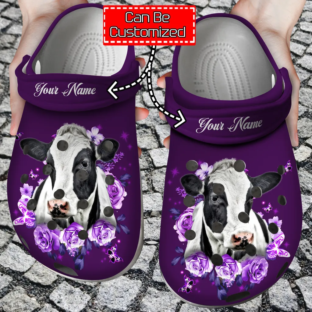 Cow Crocs - Purple Roses And Cow Clogs Cow Crocs - Purple Roses And Cow Clogs