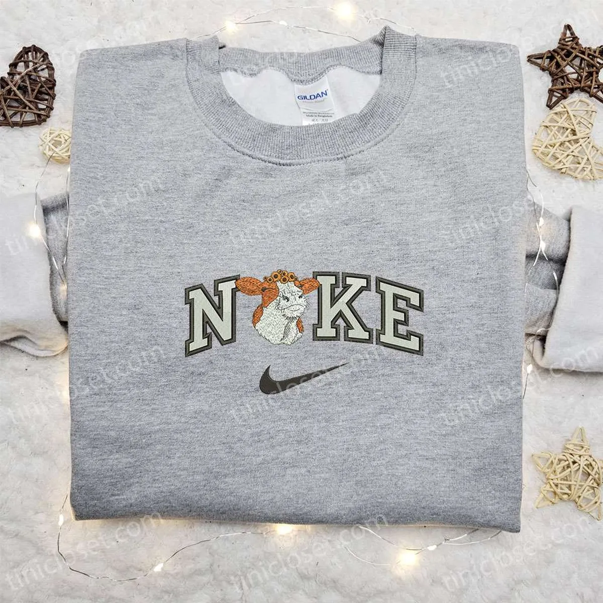 Cow Flower x Nike Embroidered Hoodie, Animal Embroidered Sweatshirt, Nike Inspired Embroidered Shirt