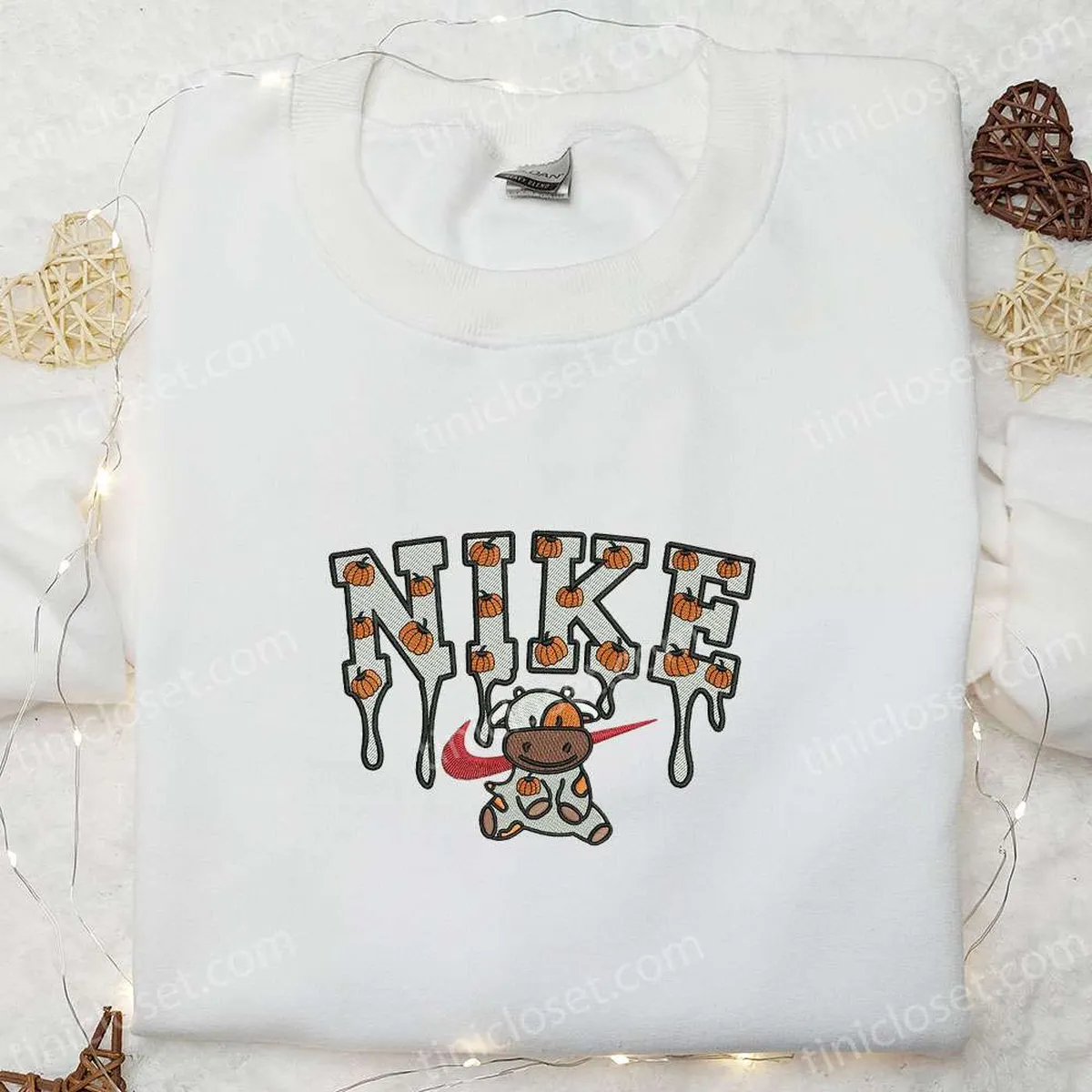 Cow Pumpkin x Nike Embroidered Sweatshirt, Halloween Embroidered Hoodie, Nike Inspired Embroidered Shirt