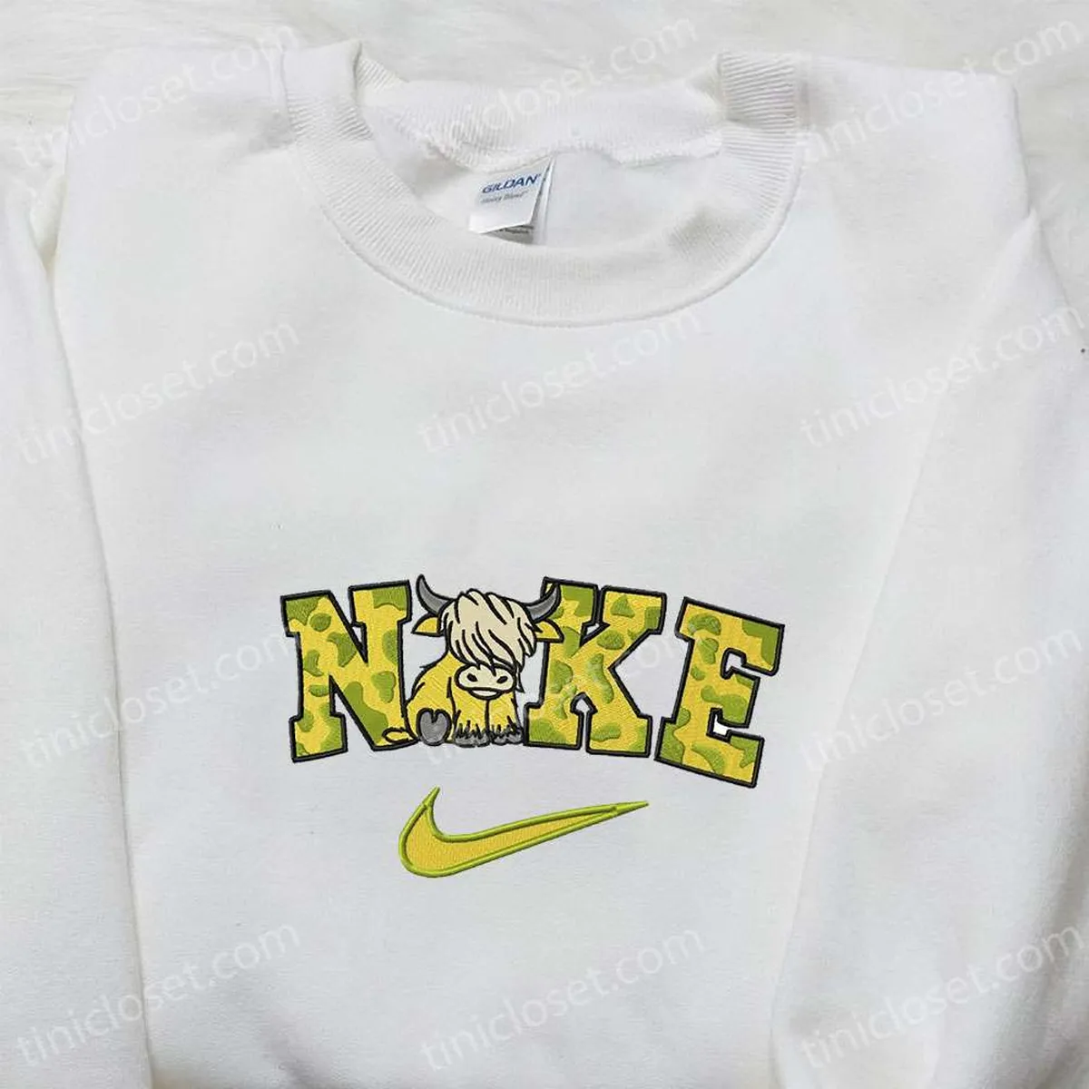 Cow x Nike Embroidered Sweatshirt, Animal Embroidered Hoodie, Nike Inspired Embroidered Shirt