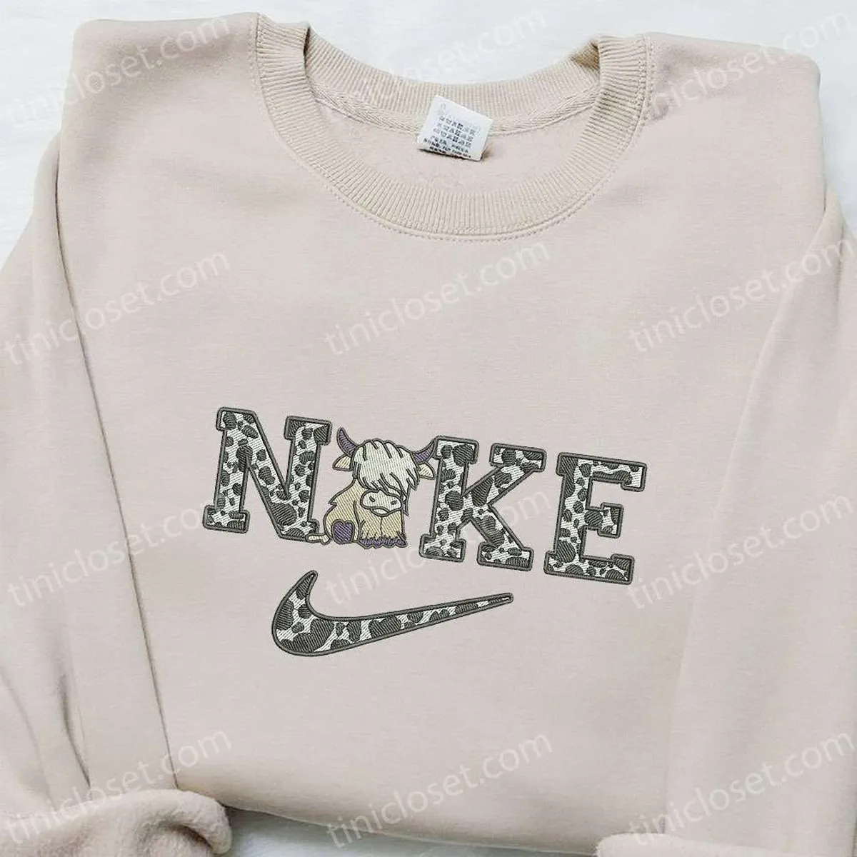 Cow x Nike Embroidered Tshirt, Animal Embroidered Sweatshirt, Nike Inspired Embroidered Hoodie