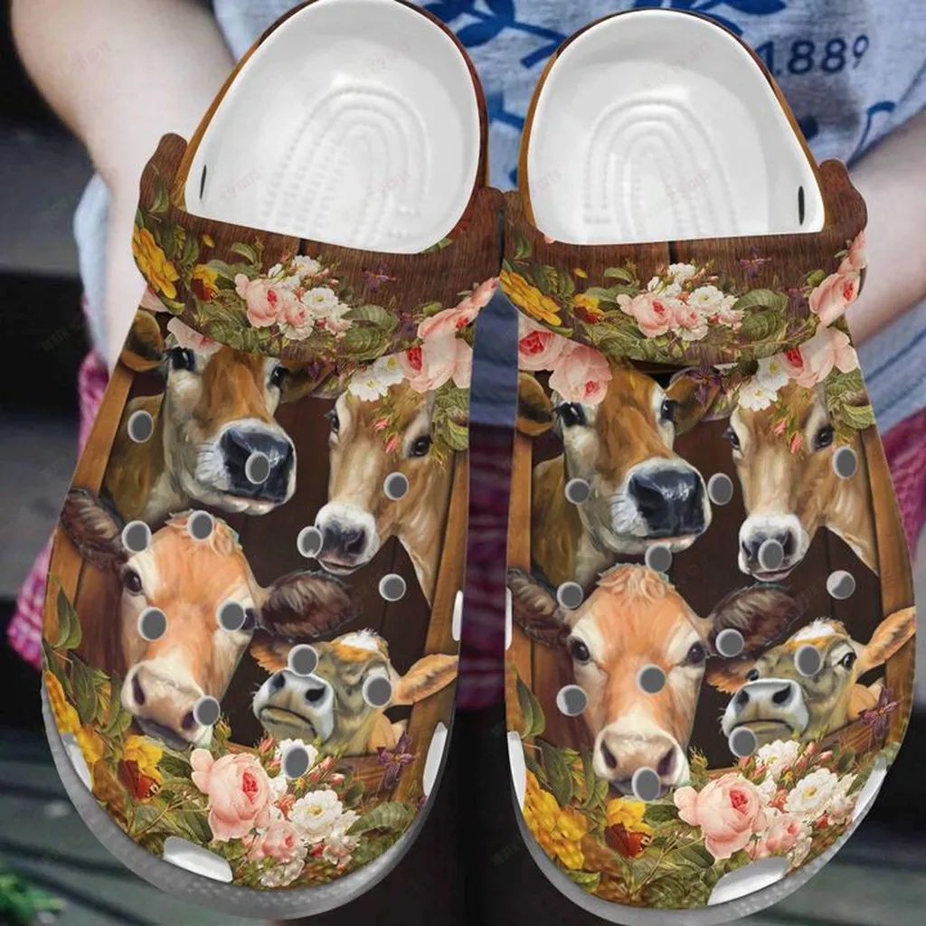 Cows With Flowers Crocs, Personalized Crocs Classic Clogs