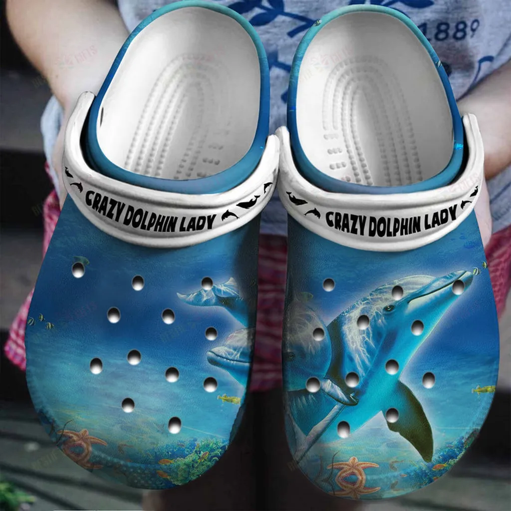 Crazy Dolphin Lady Gift For Dolphin Lovers Crocs Classic Clogs