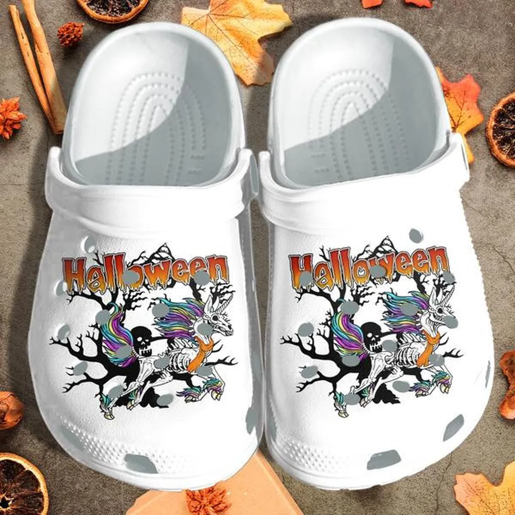 Creepy Unicorn And Skull Tattoo Funny Crocs Clog