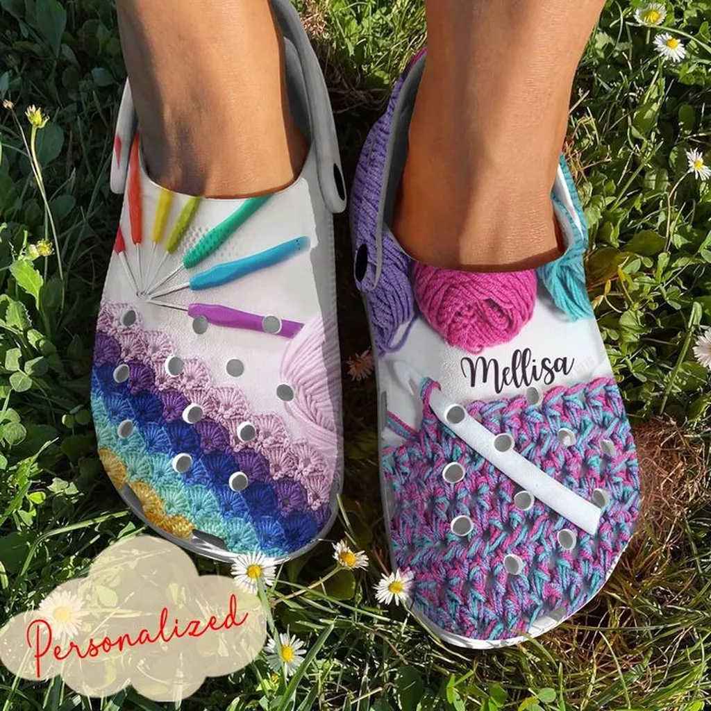 Crochet And Knitting Colorful Yarn Crocs, Personalized Crocs Classic Clogs