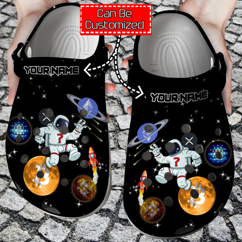 Crypto Crocs - Personalized Spaceman Jumping Between Crypto Coins Clog