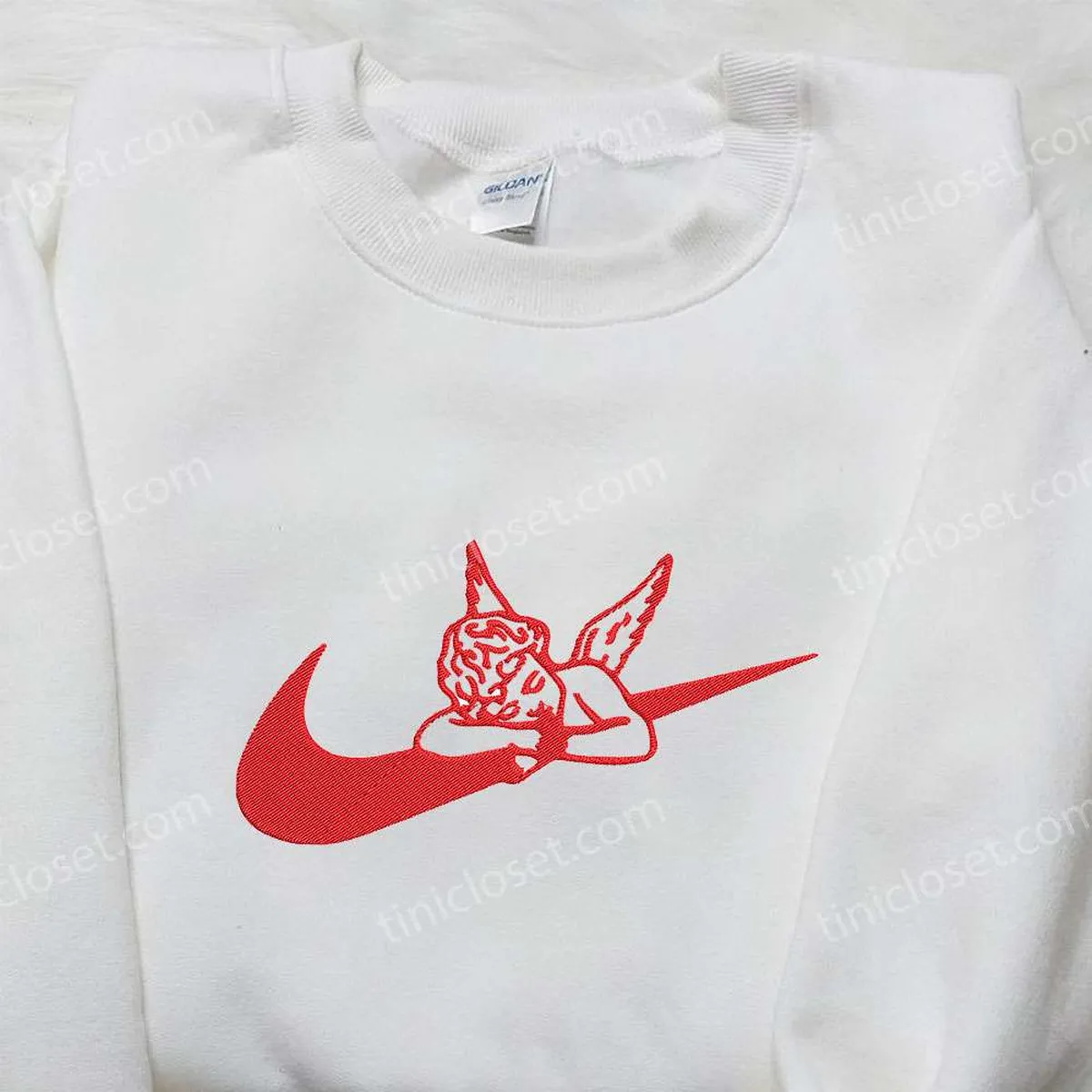 Cupid x Nike Embroidered Shirt, Valentine Embroidered Shirt, Custom Nike Embroidered Shirt