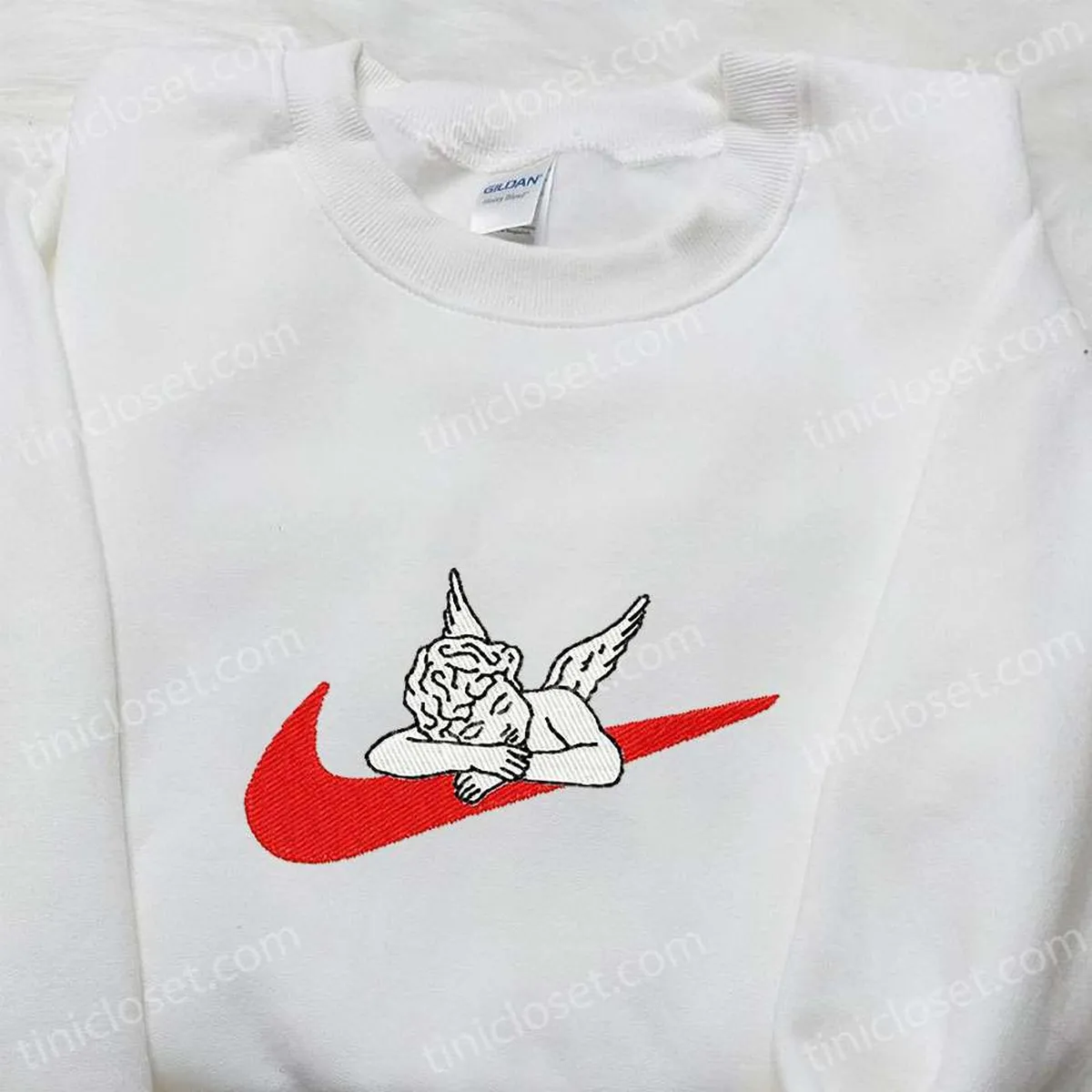 Cupid x Nike Swoosh Embroidered Shirt, Valentine Embroidered Shirt, Custom Nike Embroidered Shirt