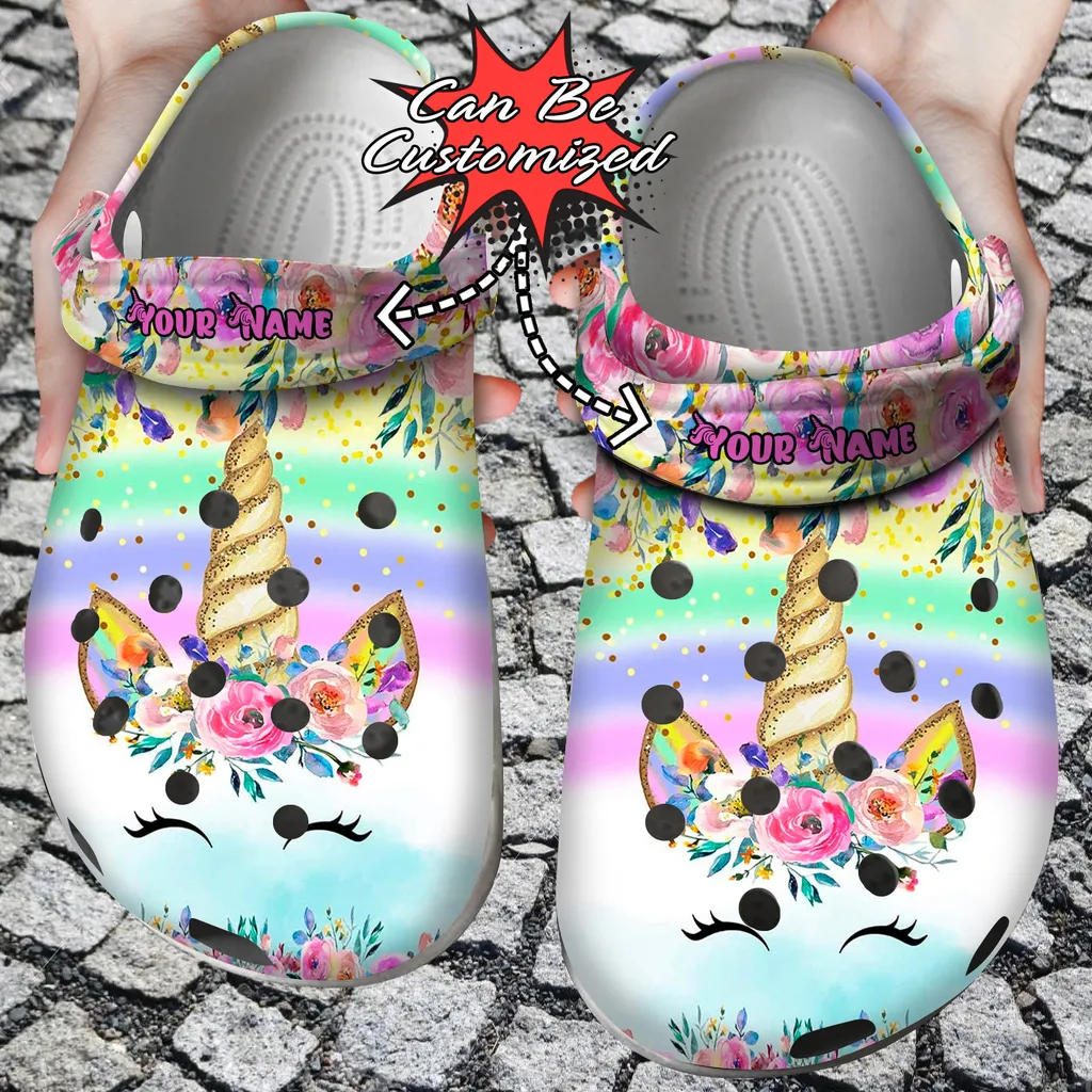 Custom Crocs Personalized Colorful Glitter Unicorn Clog