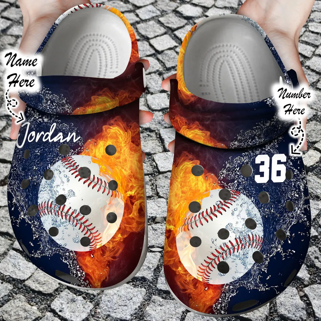 Custom Crocs Personalized Fire and Water Baseball Clog