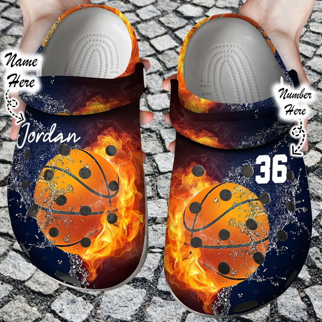 Custom Crocs Personalized Fire and Water Basketball Clog