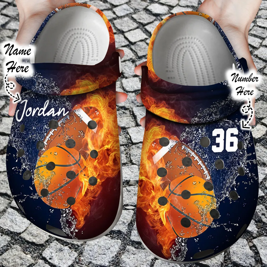 Custom Crocs Personalized Fire and Water Football and Basketball Clog