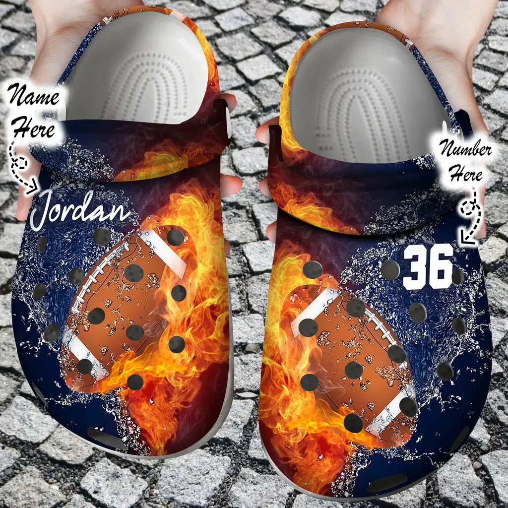 Custom Crocs Personalized Fire and Water Football Clog