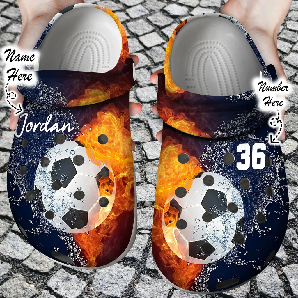 Custom Crocs Personalized Fire and Water Soccer Clog