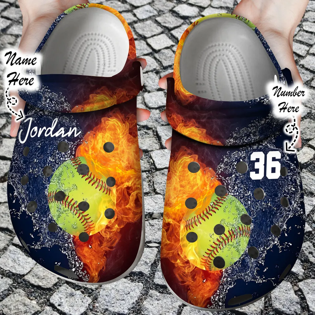 Custom Crocs Personalized Fire and Water Softball Clog