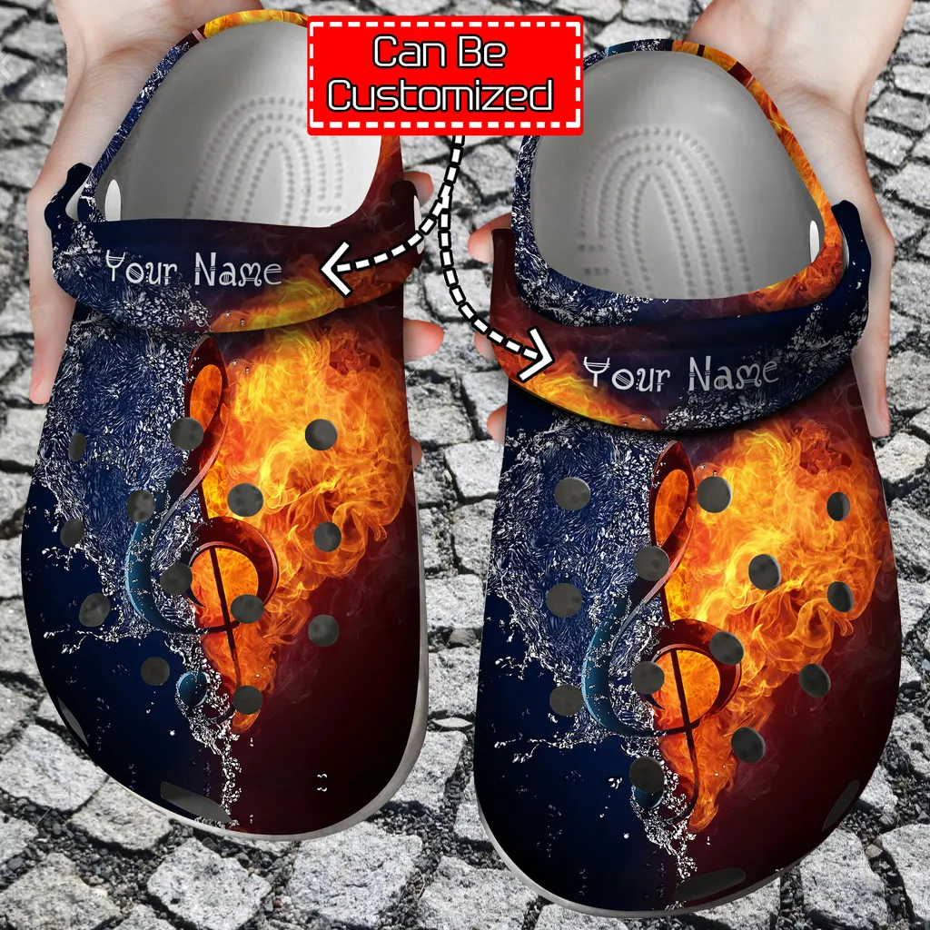 Custom Crocs Personalized Fire and Water Treble Clef Clog