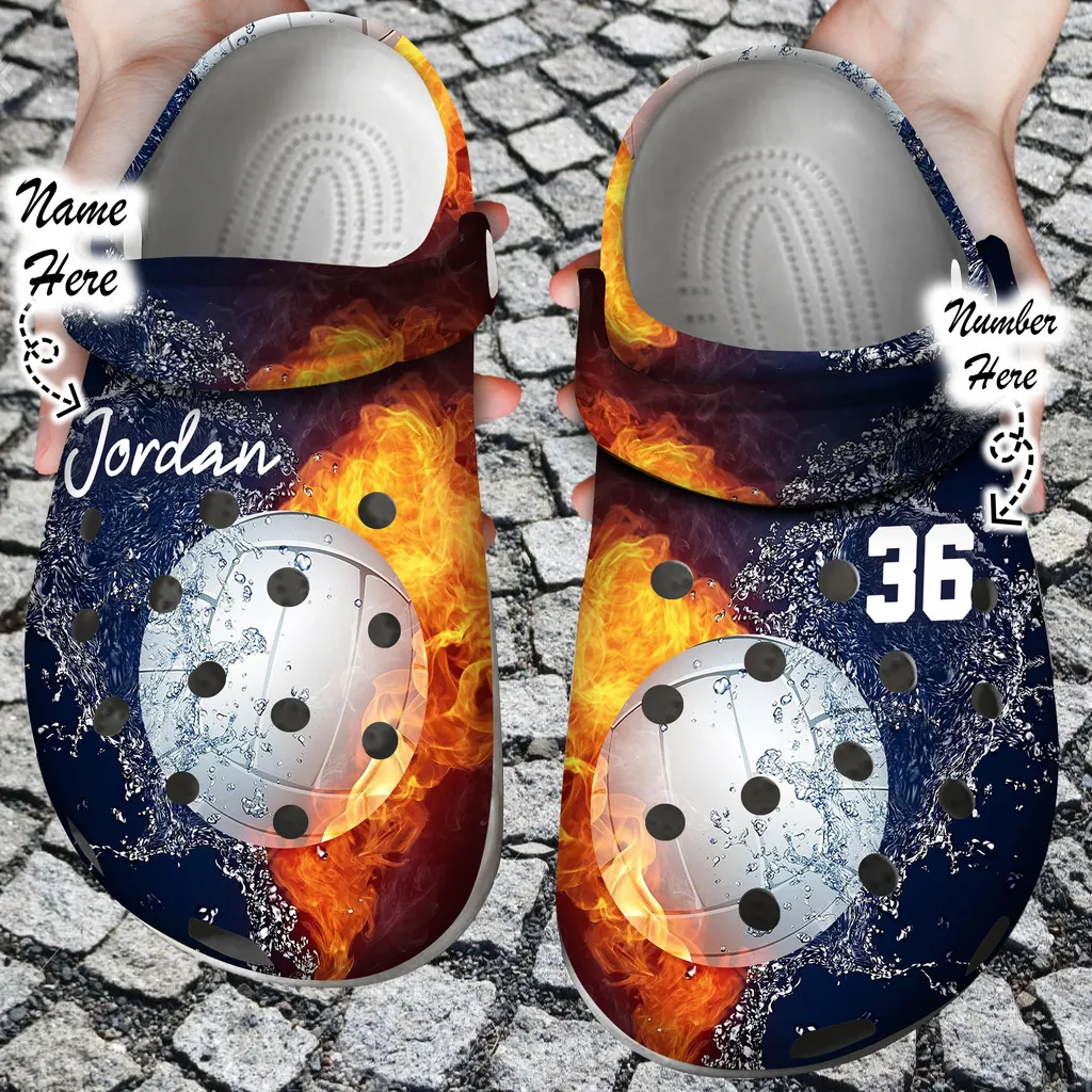 Custom Crocs Personalized Fire and Water Volleyball Clog