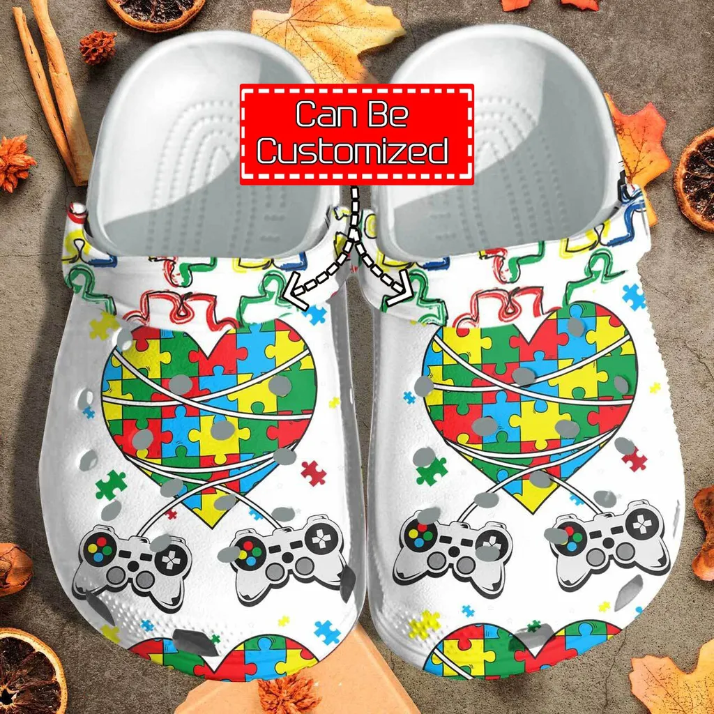 Custom Crocs Personalized Puzzle Heart Autism Gamer Clog