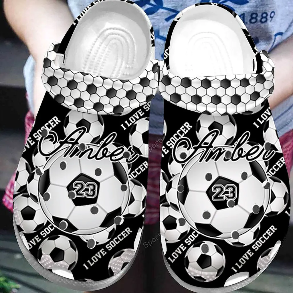 Custom Name And Number Black White Soccer Clogs