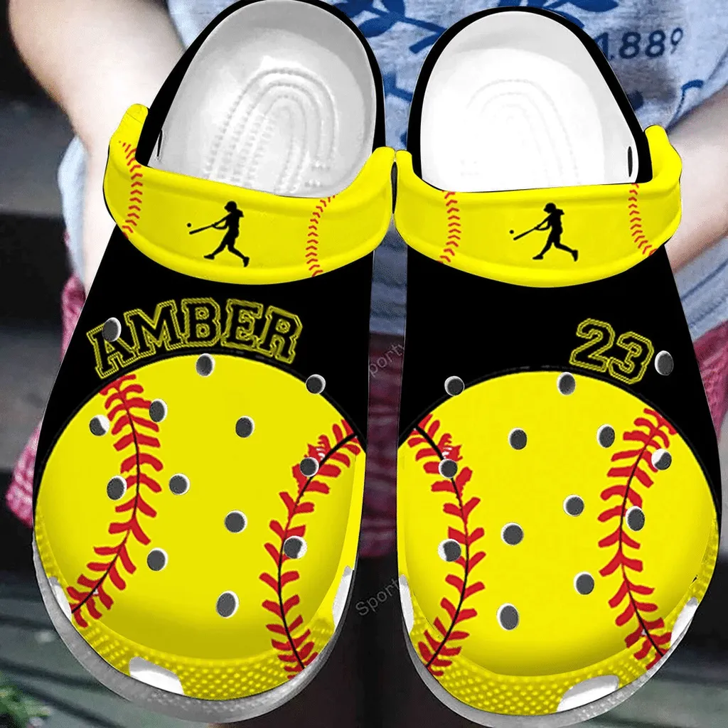 Custom Name And Number Softball Player Black Yellow Clogs