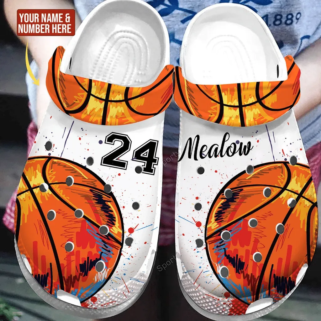 Custom Name And Number Watercolor Basketball Clogs