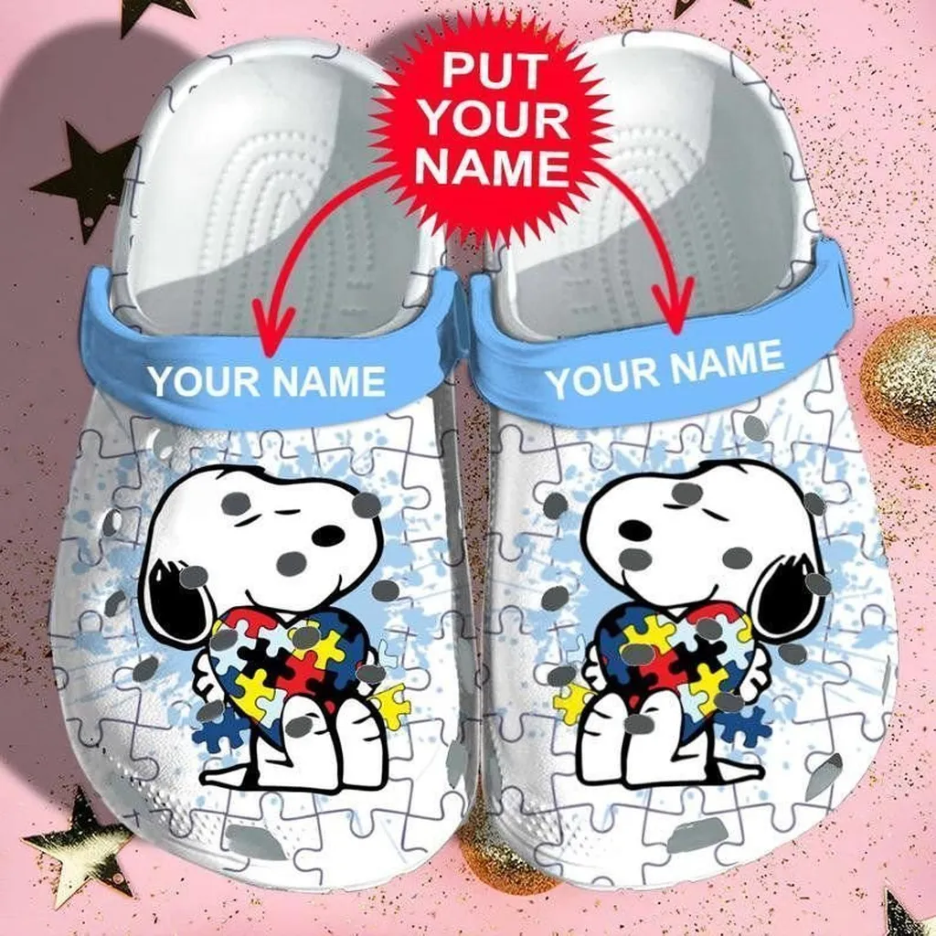 Custom Name Autism Awareness Crocs Snoopy Crocband Clog