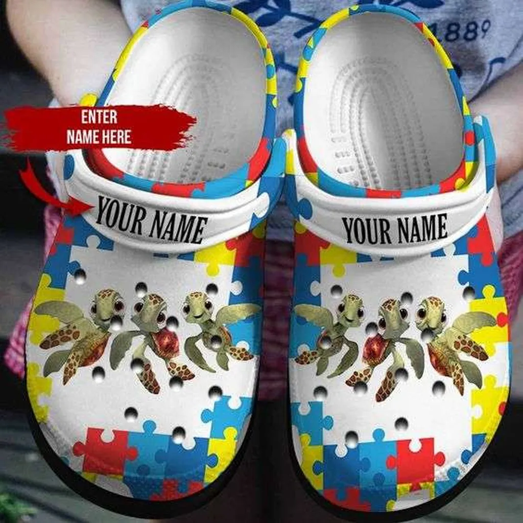 Custom Name Autism Awareness Day Turtles Autism Puzzle Pieces Crocs Crocband Clog