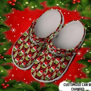 Custom Name Black Red Tartan The Grinch Christmas Gift Clogs