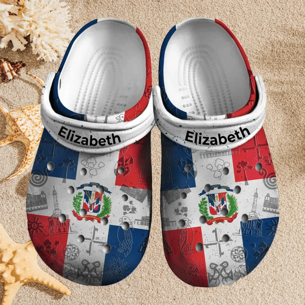 Custom Name Dominican Republic Flag Clogs