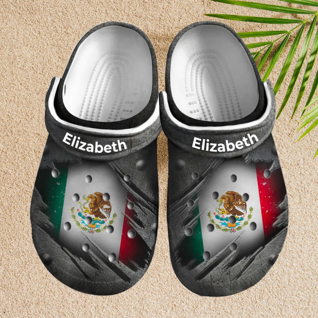 Custom Name Iron Scratch Mexico Flag Clogs