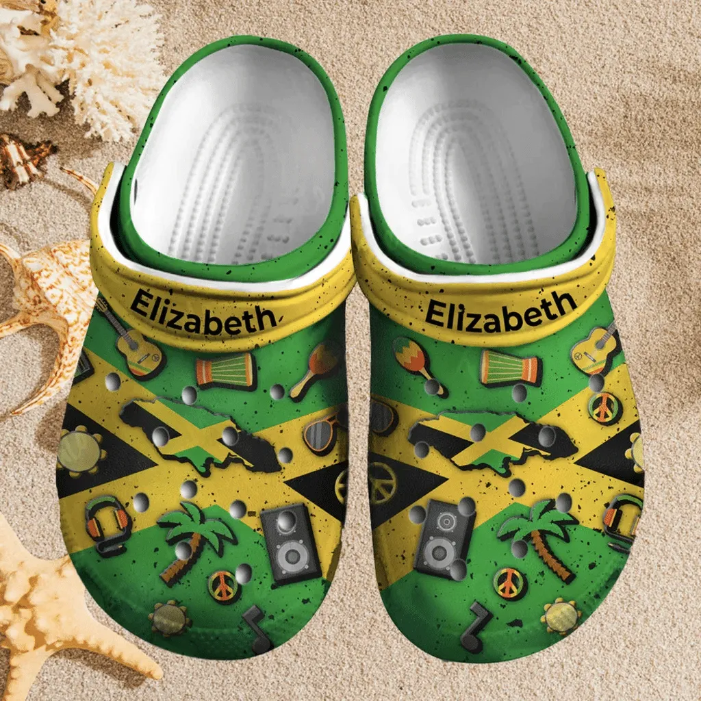 Custom Name Jamaica Flag Clogs