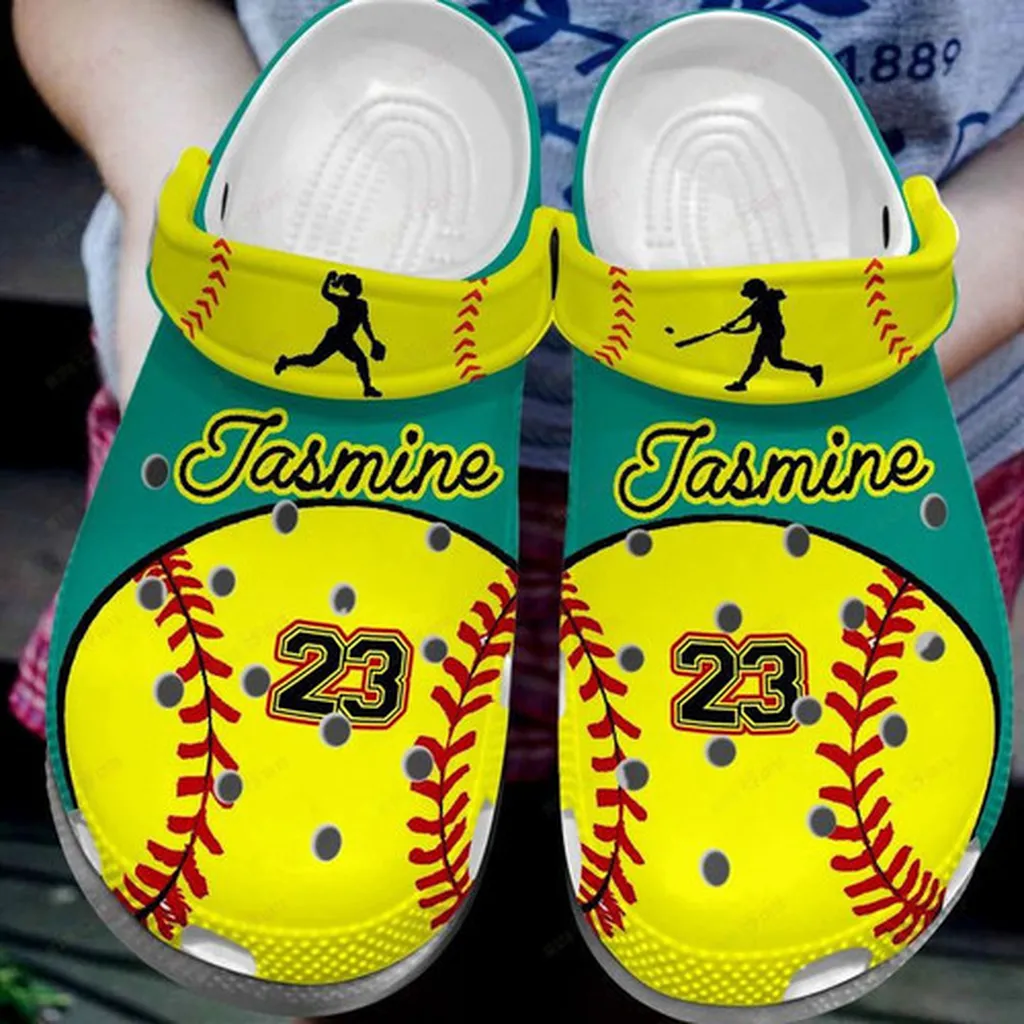 Custom Name Number Colorful Softball Clogs