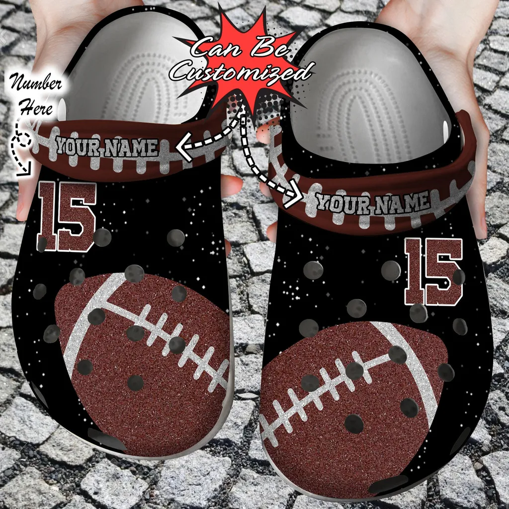 Custom Name  Number Football Glitter Crocs Clog