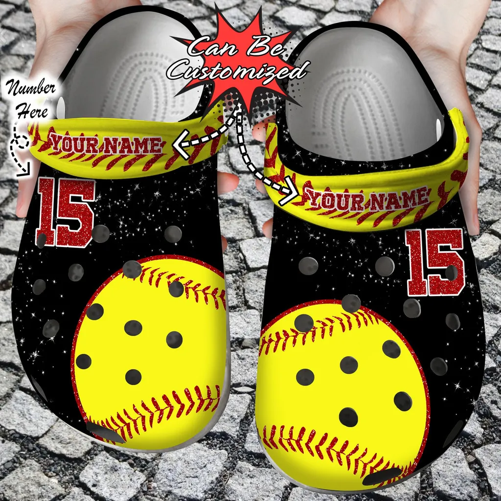 Custom Name Number Softball Glitter Crocs Clog