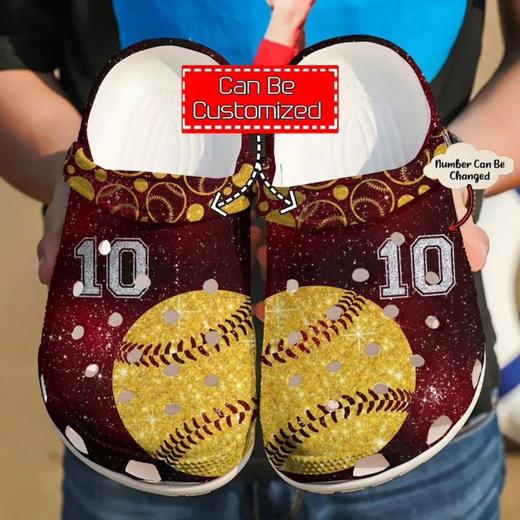 Custom Name  Number Softball Glitter Crocs Clog