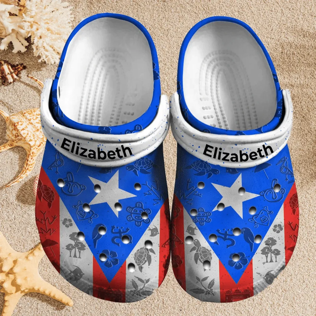 Custom Name Puerto Rico Flag Clogs