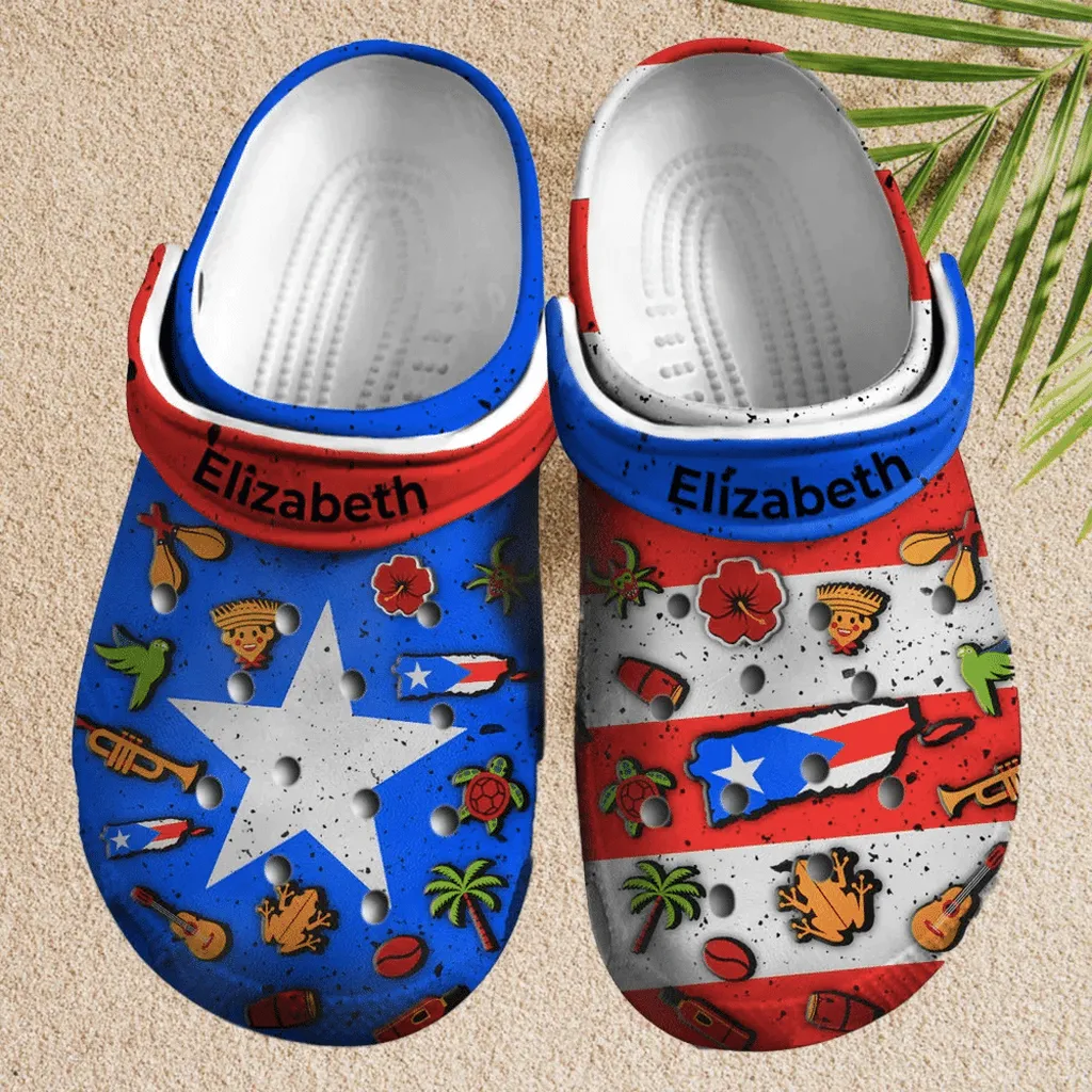 Custom Name Puerto Rico Symbols Clogs