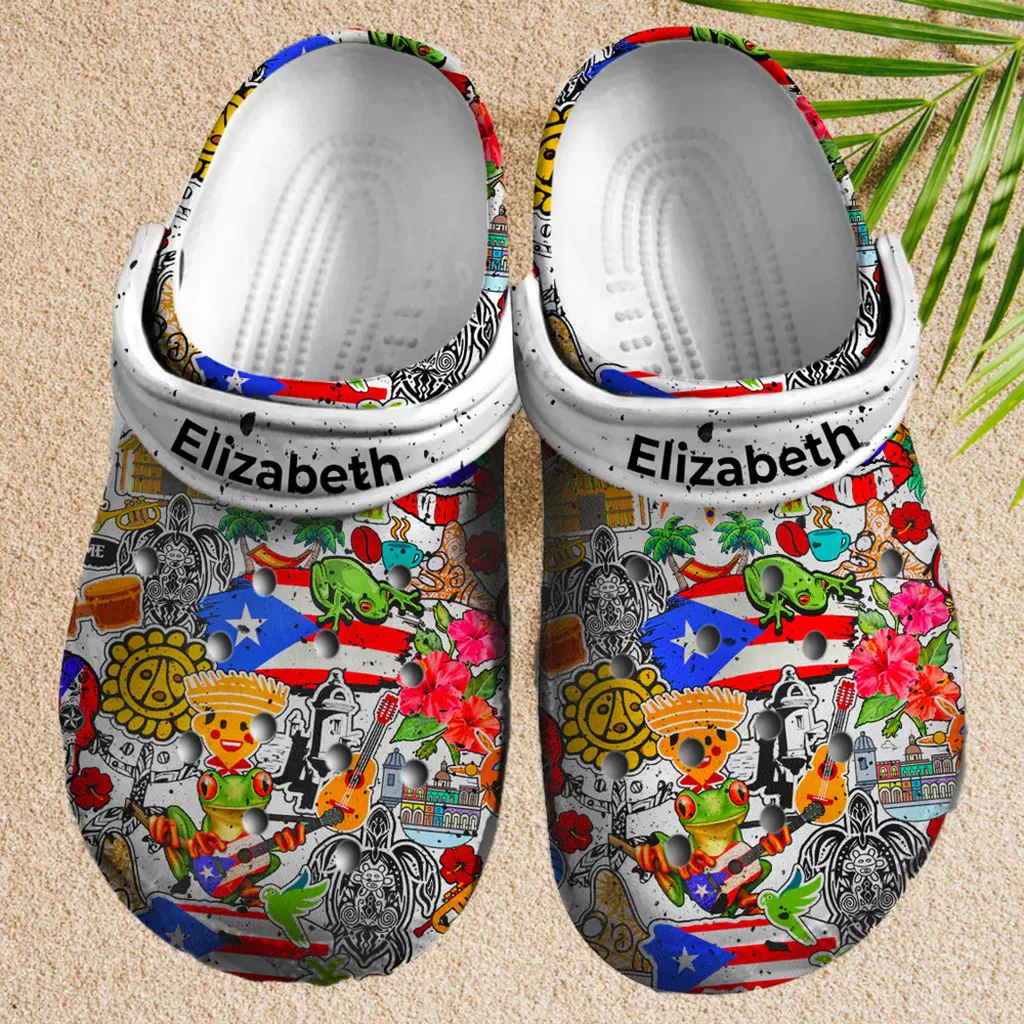 Custom Name Puerto Rico Taino Art Clogs