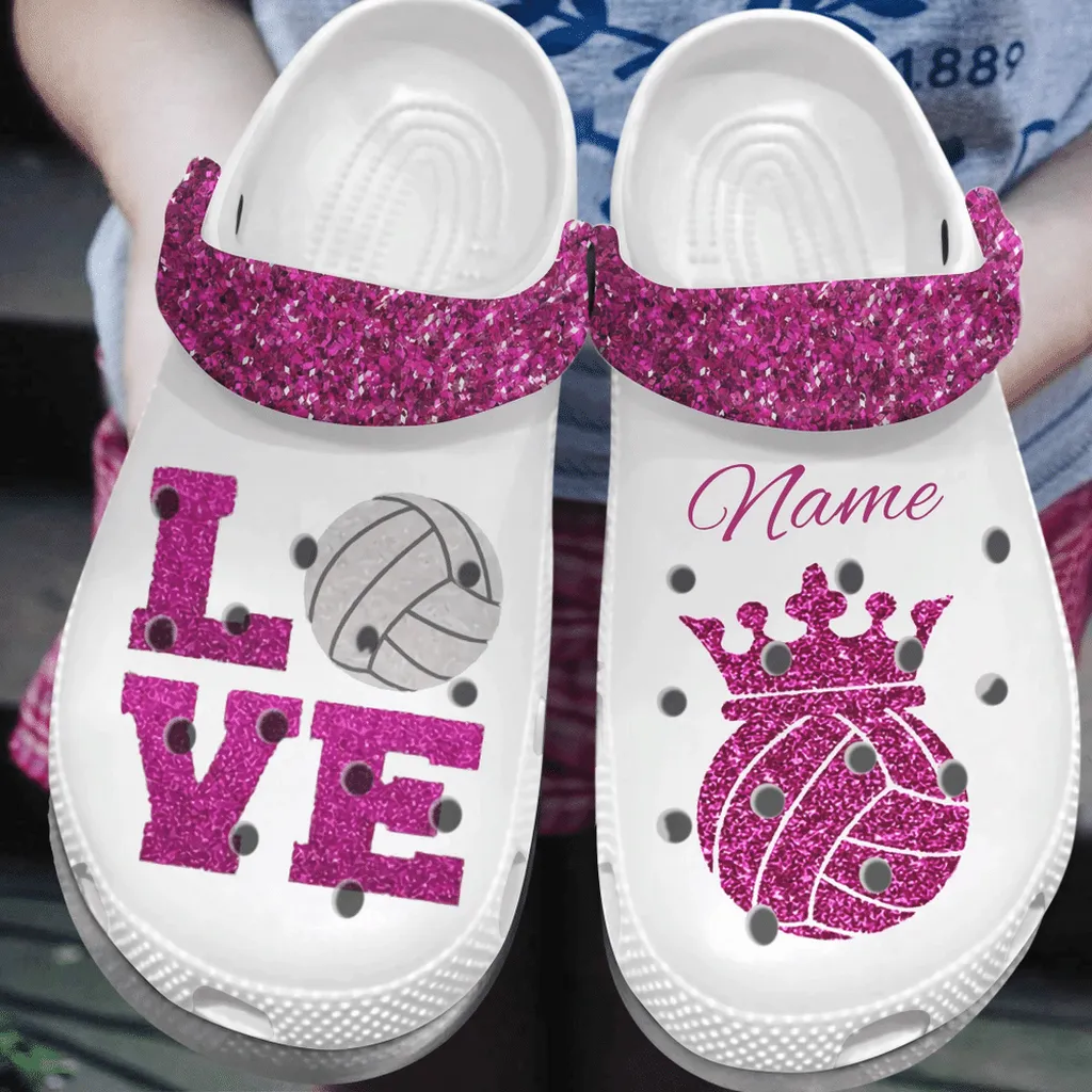 Custom Name Queen Bling Love Volleyball Gift For Lover Rubber Crocs Clog