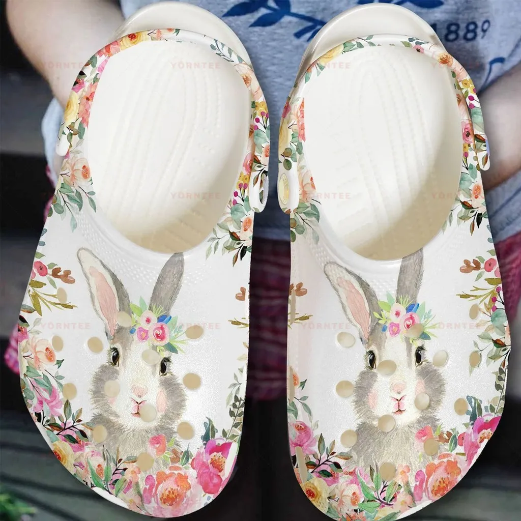 Custom Name Rabbit With Flowers Gift For Lover Rubber Crocs Clog