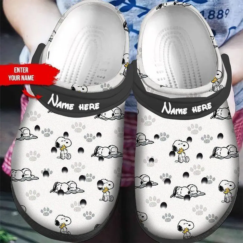 Custom Name Snoopy Icon White Clogs