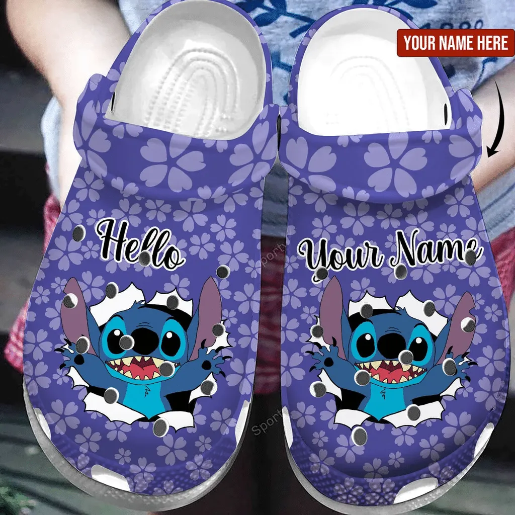 Custom Name Stitch Hello So Cute Kids Clogs