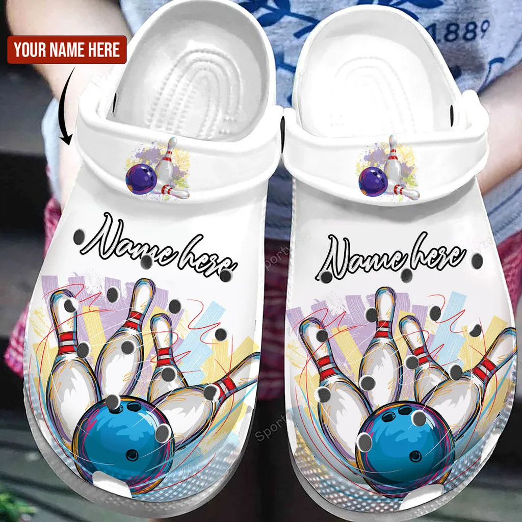 Custom Name White Bowling Strike Clogs