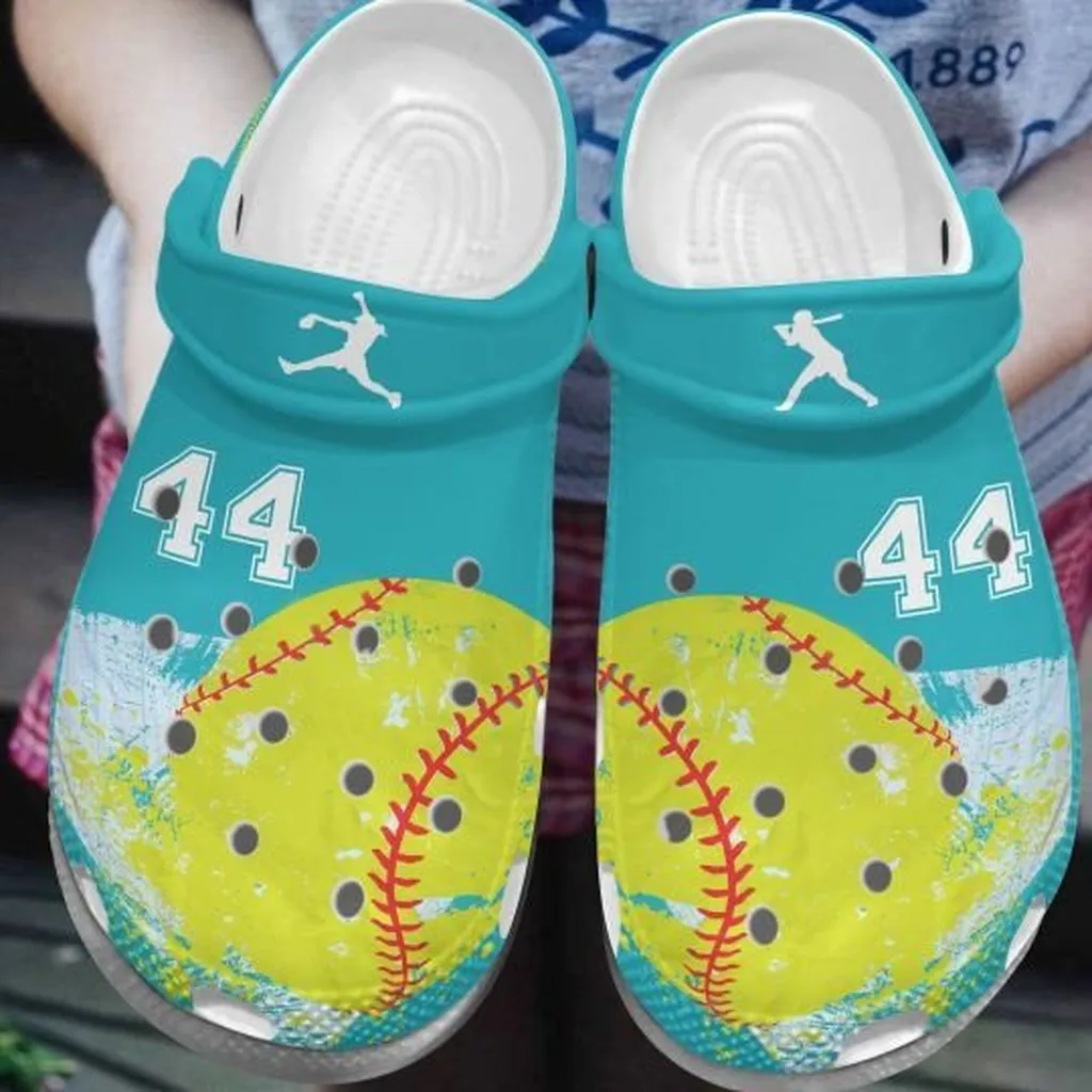 Custom Number Lovely Softball Green Yellow Clogs